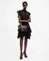 Allsaints Womens Fleur Asymmetric Woven Mini Dress Black In Black