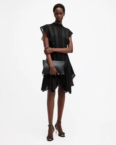 Allsaints Fleur Textured Asymmetric Hem Dress In Black