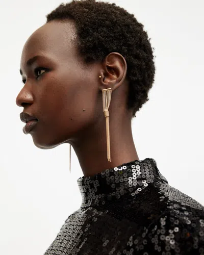 Allsaints Fleur Two Tone Chain Earrings In Warm Brass Mix