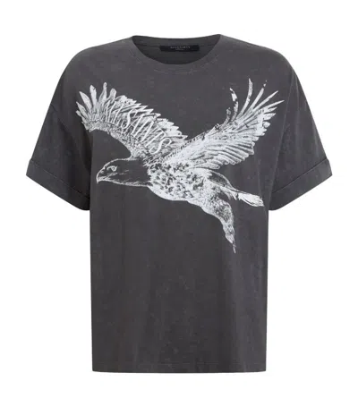 Allsaints Flite Briar Eagle Logo Acid Wash T-shirt In Acid Washed Black