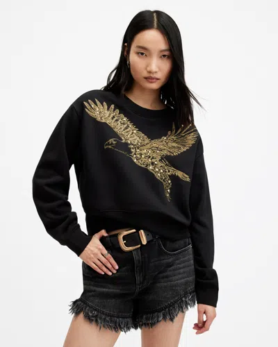 Allsaints Flite Separo Sequin Eagle Sweatshirt In Black