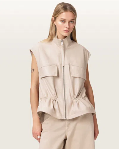 Allsaints Flor Relaxed Fit Leather Gilet In Brown
