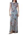 Allsaints Womens Flora Cowl-neck Floral-print Silk-blend Maxi Dress Adena Dusty Bl In Blue