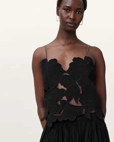 Allsaints Flora V-neck Embroidered Top In Black