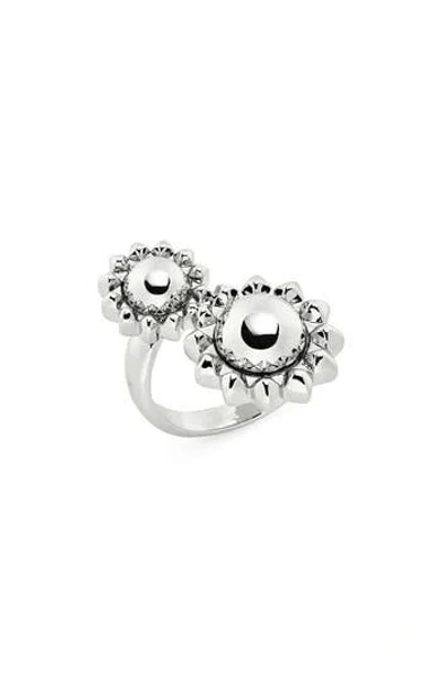 Allsaints Floral Bypass Ring In Rhodium