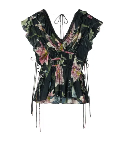 Allsaints Canto Floral Side Tie Tiered Ruffle Trim Top In Multi