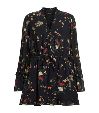 Allsaints Daria Floral Print Relaxed Fit Romper In Black