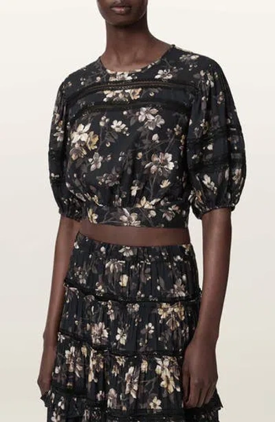 Allsaints Polyester Peony Lace Trim Cropped Top In Black