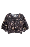 Allsaints Polyester Peony Lace Trim Cropped Top In Blue