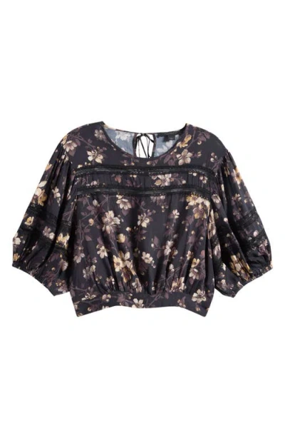 Allsaints Floral Lace Trim Top In Blue