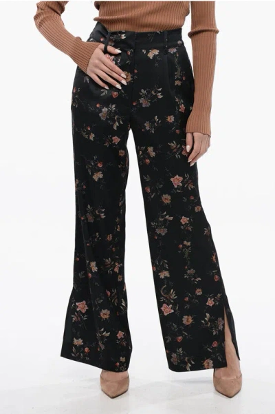 Allsaints Floral Patterned Satin Louisa Pants With Ankle Slits In Black