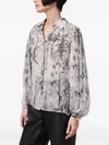 Allsaints Floral-print Balloon-sleeve Shirt In Gray