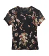 Allsaints Womens Armada Black Ellie Round-neck Floral-print Stretch-mesh T-shirt In Black