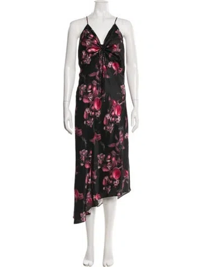 Pre-owned Allsaints Floral Print Knee-length Dress In Black
