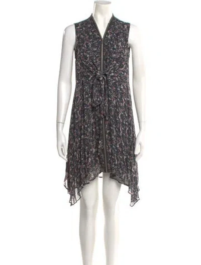 Pre-owned Allsaints Floral Print Knee-length Dress In Black