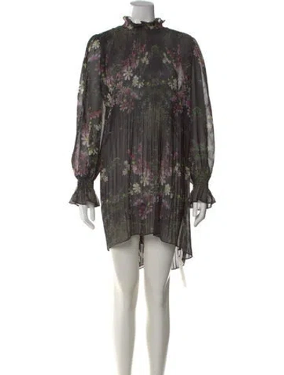 Pre-owned Allsaints Floral Print Knee-length Dress In Black