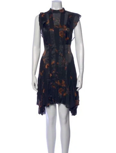 Pre-owned Allsaints Floral Print Knee-length Dress In Blue