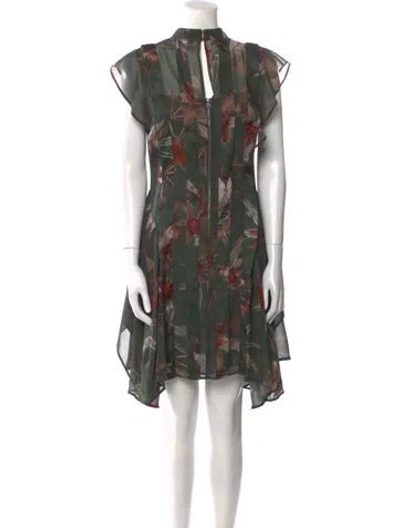 Pre-owned Allsaints Floral Print Knee-length Dress In Green