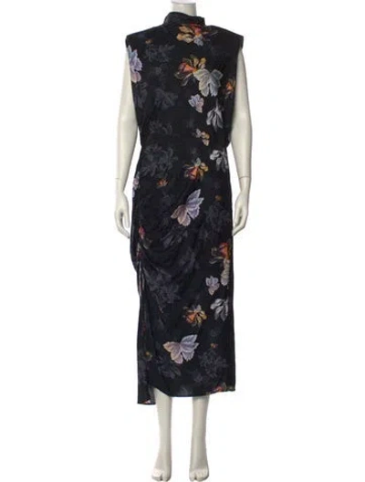 Pre-owned Allsaints Floral Print Long Dress In Black