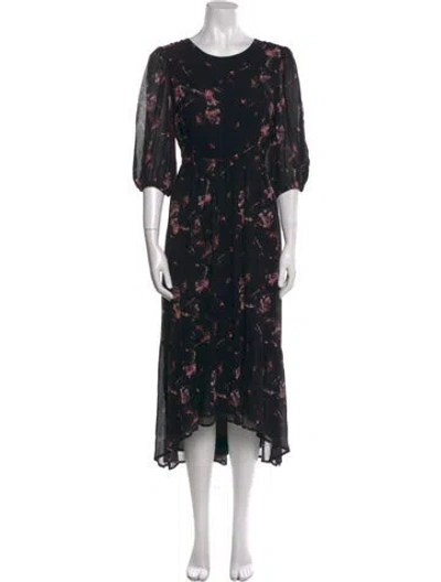 Pre-owned Allsaints Floral Print Long Dress In Black