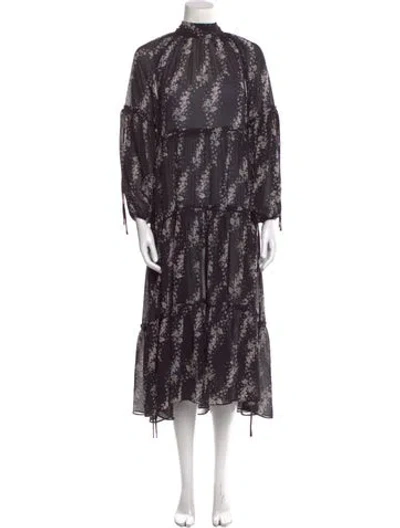 Pre-owned Allsaints Floral Print Long Dress In Black