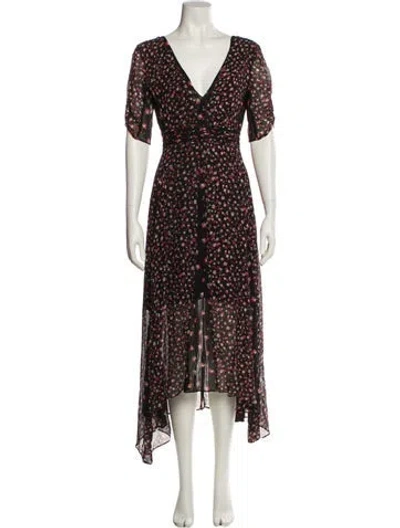 Pre-owned Allsaints Floral Print Long Dress In Black