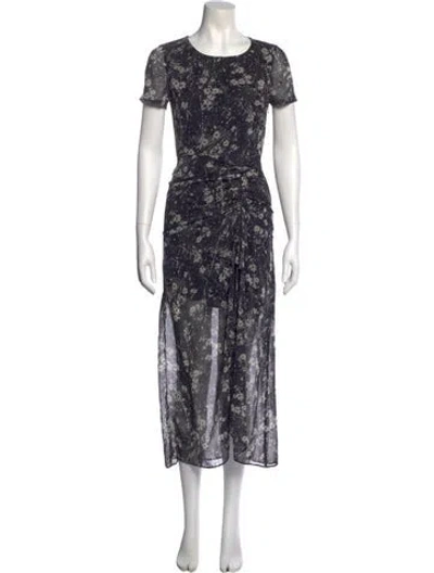 Pre-owned Allsaints Floral Print Long Dress In Black