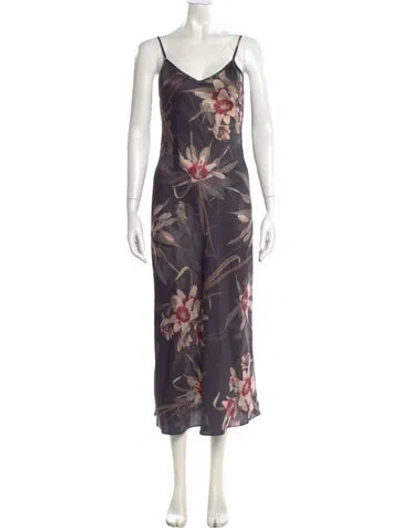 Pre-owned Allsaints Floral Print Long Dress In Black