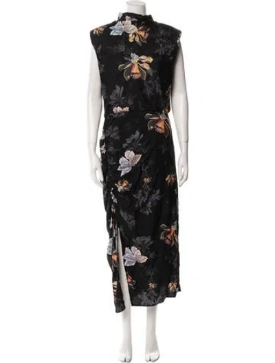 Pre-owned Allsaints Floral Print Long Dress In Black