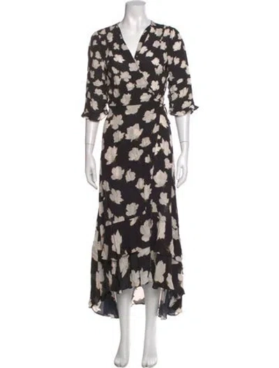 Pre-owned Allsaints Floral Print Long Dress In Black