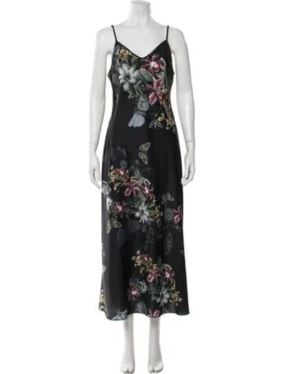 Pre-owned Allsaints Floral Print Long Dress In Black