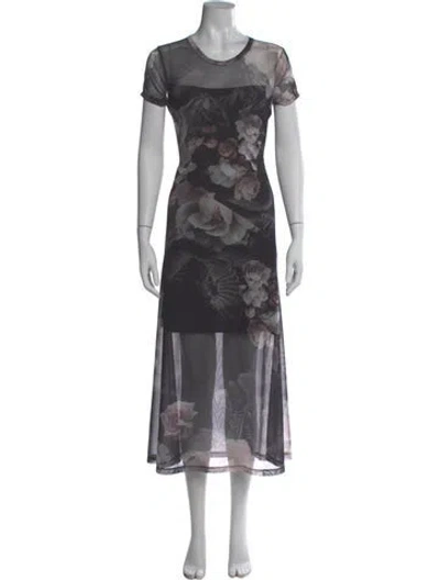 Pre-owned Allsaints Floral Print Long Dress In Black