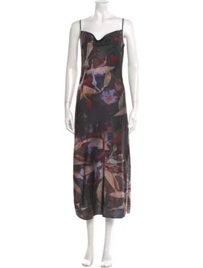 Pre-owned Allsaints Floral Print Long Dress In Black