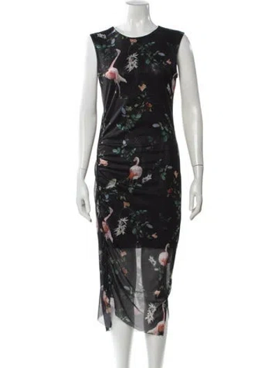 Pre-owned Allsaints Floral Print Long Dress In Black