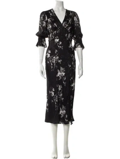 Pre-owned Allsaints Floral Print Long Dress In Black