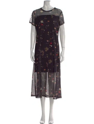 Pre-owned Allsaints Floral Print Long Dress In Black