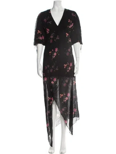 Pre-owned Allsaints Floral Print Long Dress In Black
