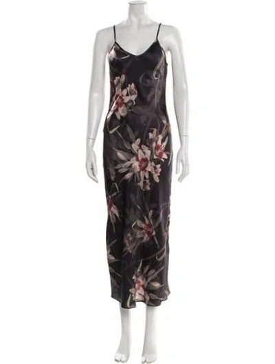 Pre-owned Allsaints Floral Print Long Dress In Black