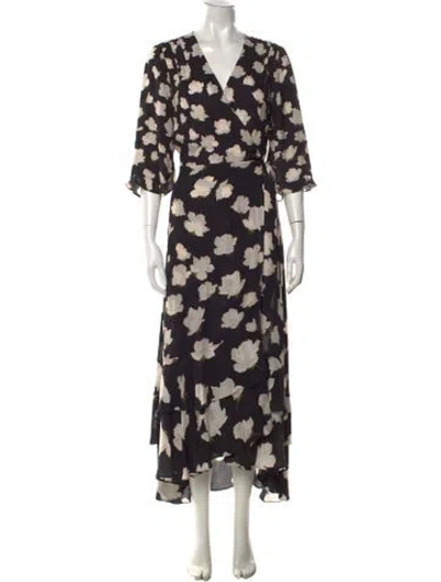 Pre-owned Allsaints Floral Print Long Dress In Black