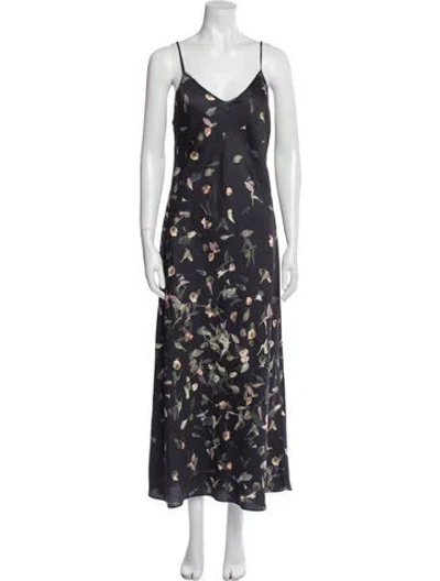 Pre-owned Allsaints Floral Print Long Dress In Black