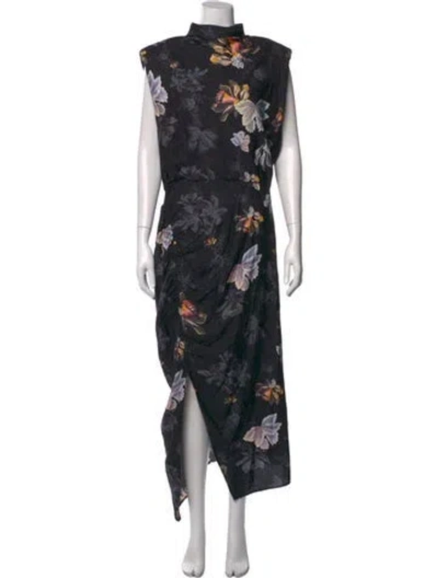 Pre-owned Allsaints Floral Print Long Dress In Black