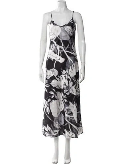 Pre-owned Allsaints Floral Print Long Dress In Black