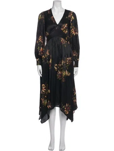 Pre-owned Allsaints Floral Print Long Dress In Blue