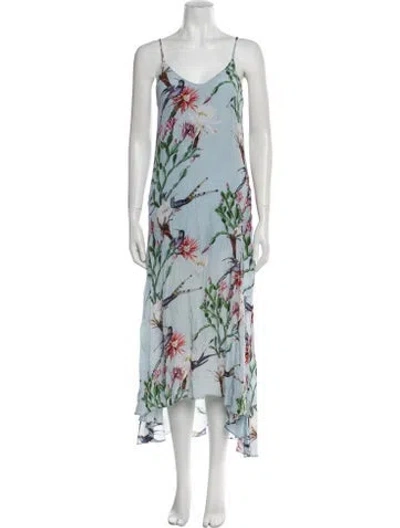 Pre-owned Allsaints Floral Print Long Dress In Blue