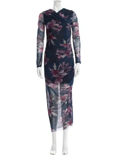 Pre-owned Allsaints Floral Print Long Dress In Blue