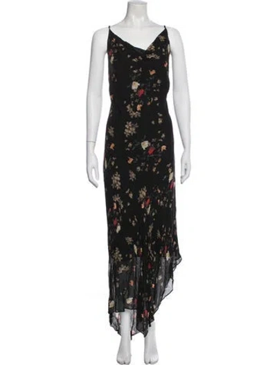 Pre-owned Allsaints Floral Print Long Dress In Blue
