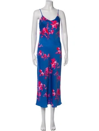 Pre-owned Allsaints Floral Print Long Dress In Blue