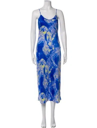 Pre-owned Allsaints Floral Print Long Dress In Blue