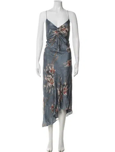 Pre-owned Allsaints Floral Print Long Dress In Blue