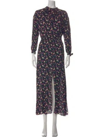 Pre-owned Allsaints Floral Print Long Dress In Blue